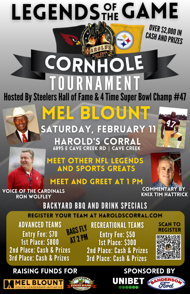 Legends of the game celebrity cornhole tournament at Harold's Corral in Cave Creek