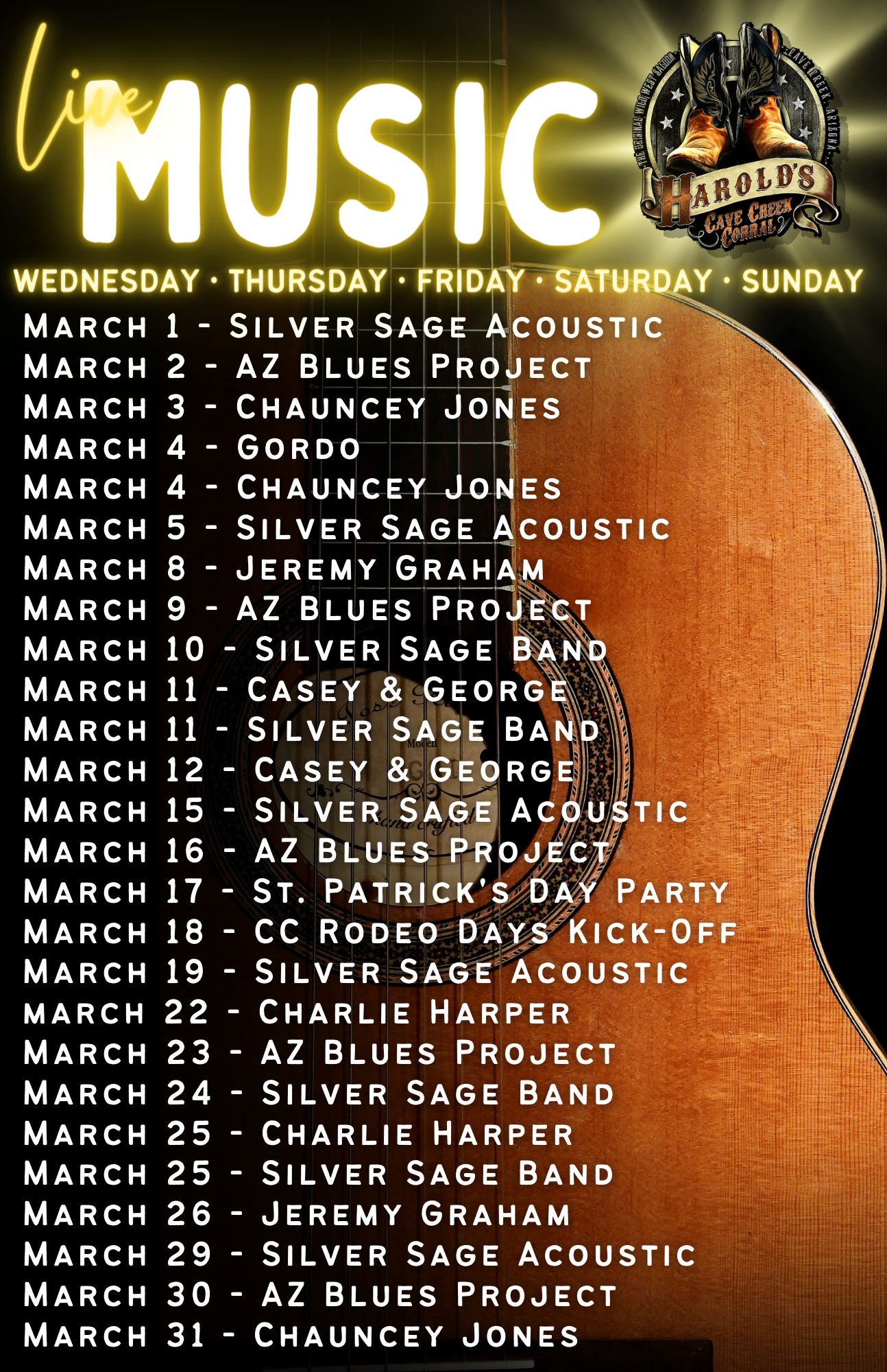 March Live Music at Harold's Corral