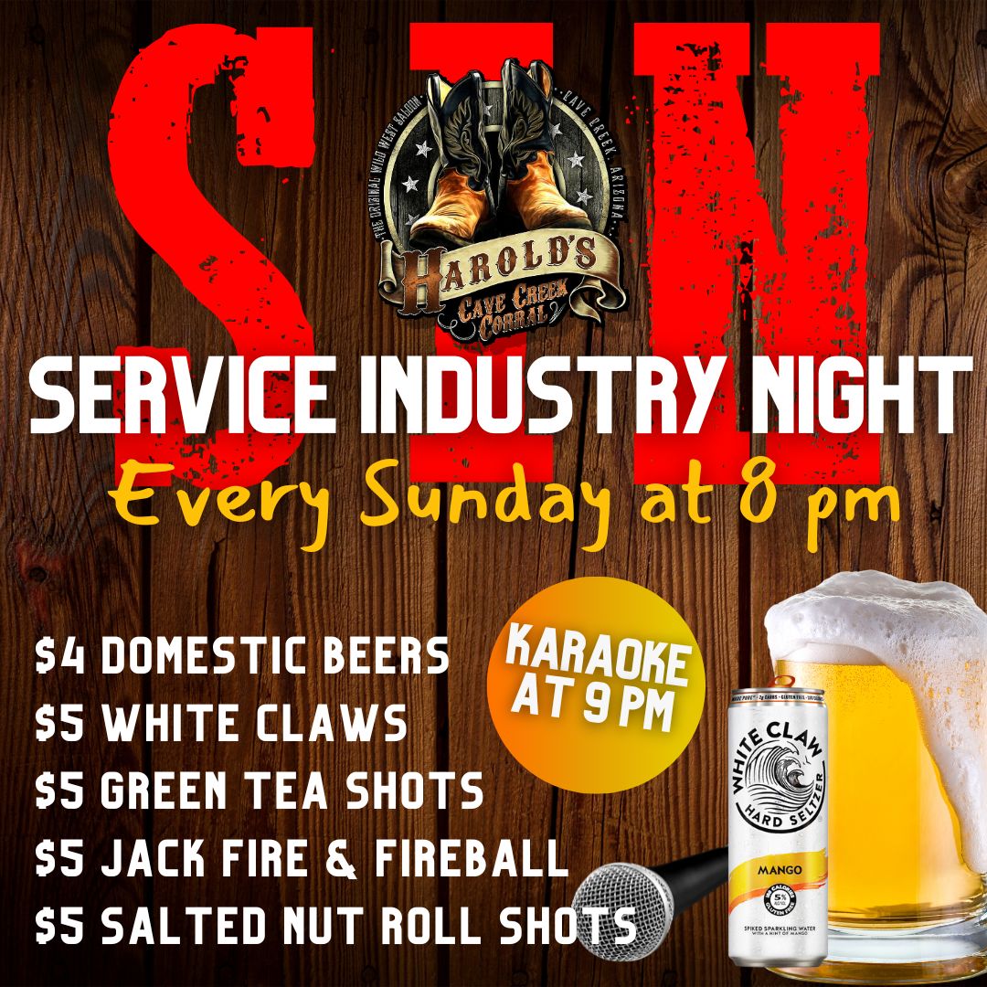 Service Industry Night at Harold's drink specials and karaoke