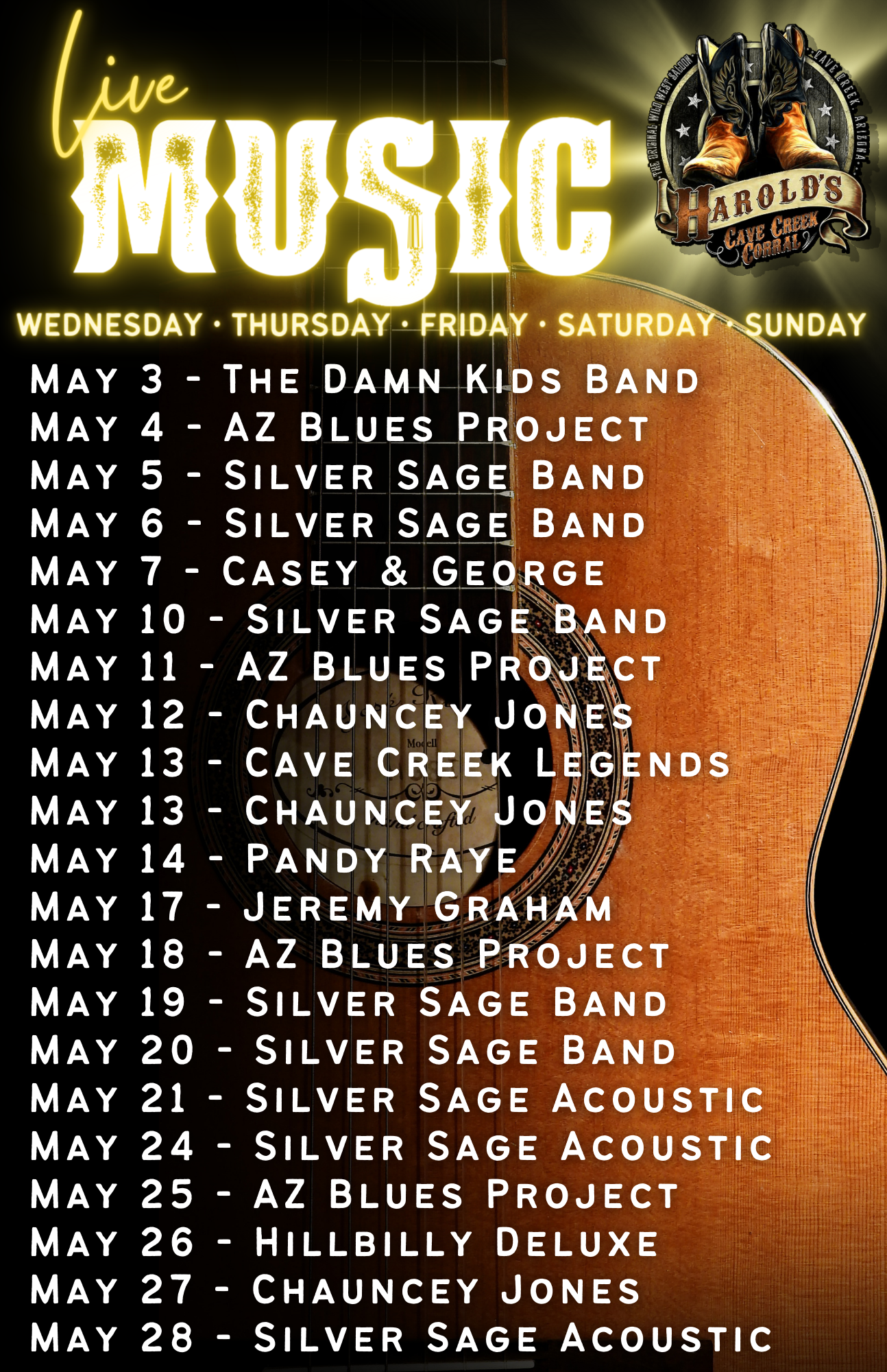 May live music at Harold's Corral in Cave Creek