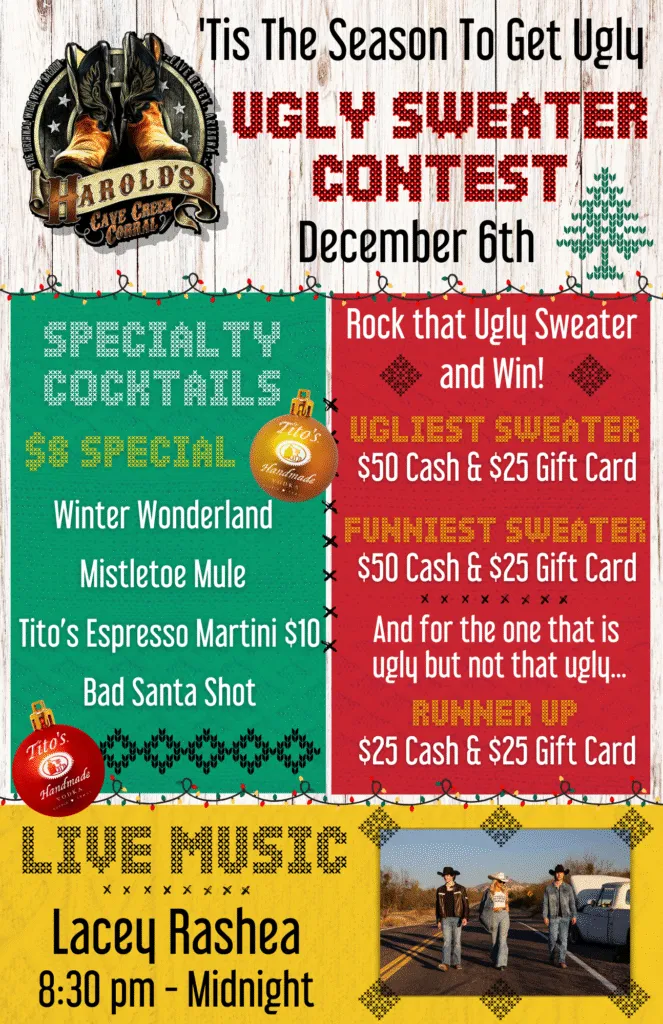 ugly sweater contest at Harold's corral in cave creek