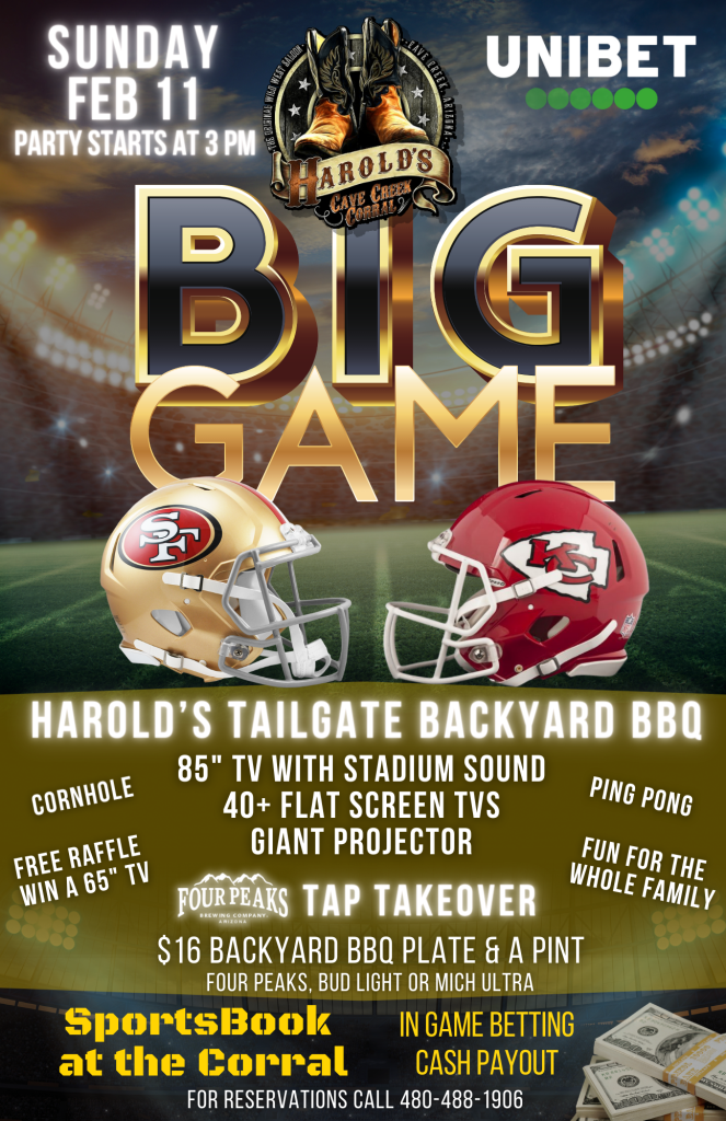 Watch the super bowl at harold's corral in cave creek