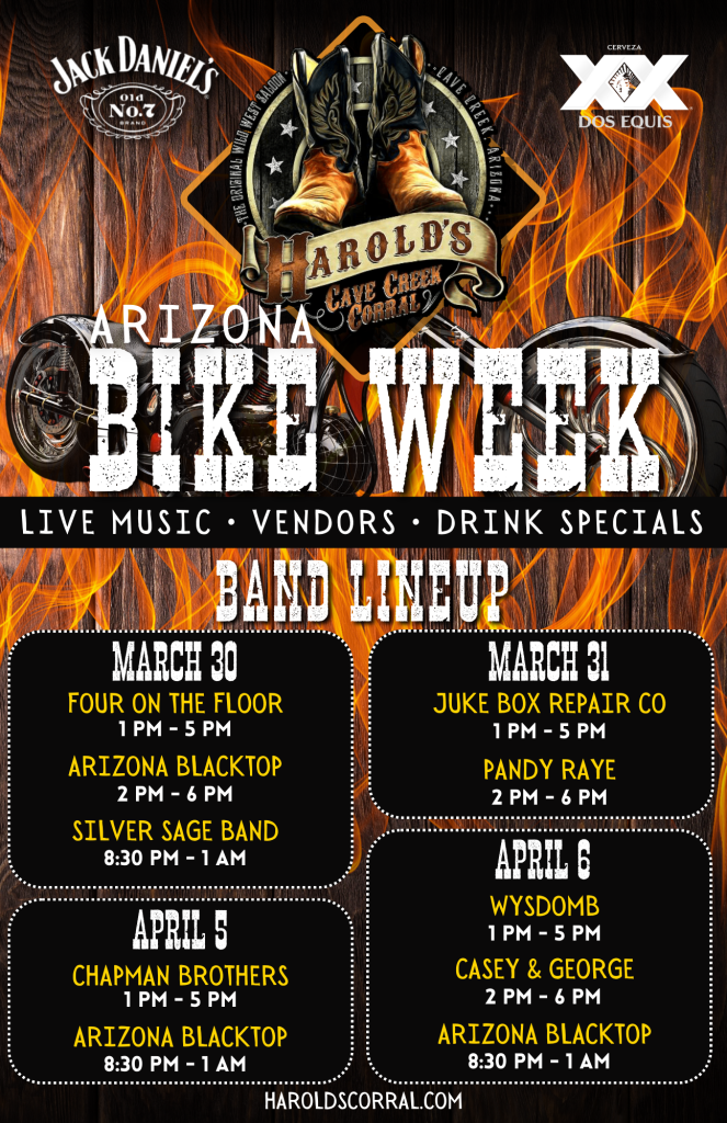 arizona bike week live music lineup at harold's corral in cave creek