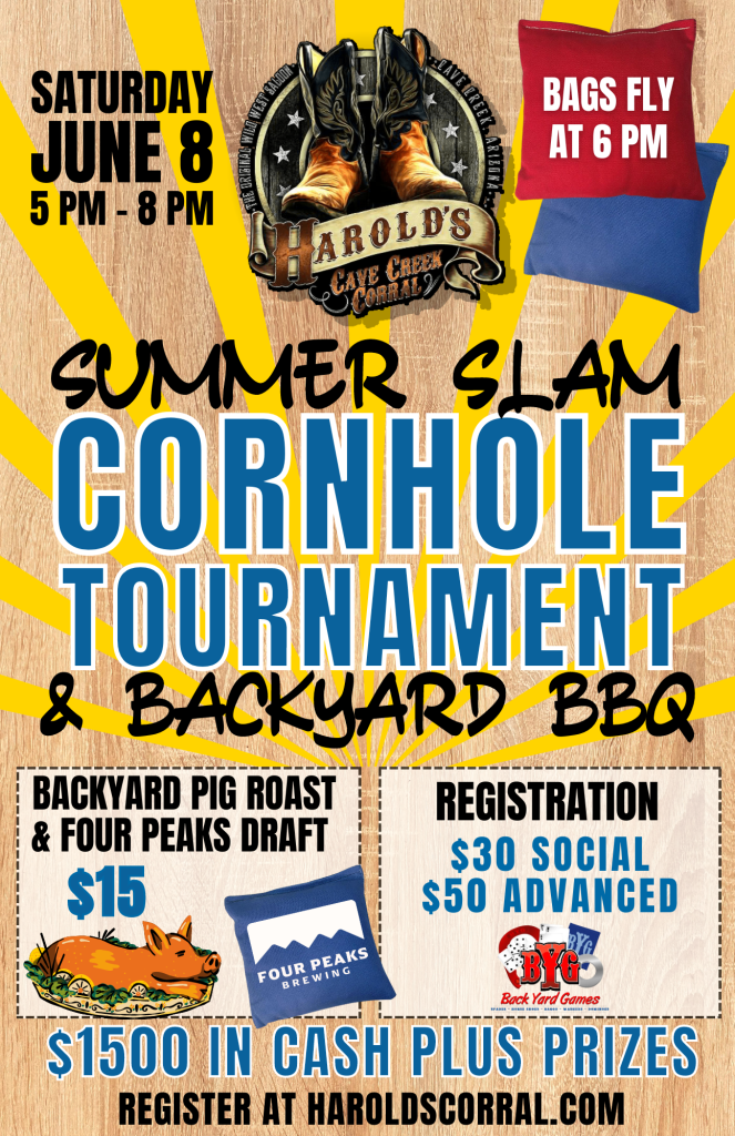 Summer slam cornhole tournament at Harold's corral in cave creek
