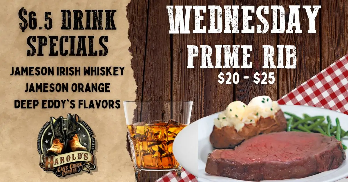 Wednesday Prime Rib Specials at Harold's Corral in cave creek