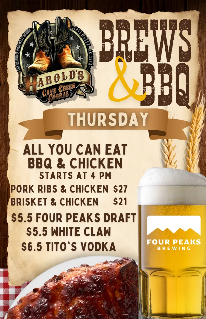 Thursday AYCE BBQ specials at Harold's Corral in cave creek