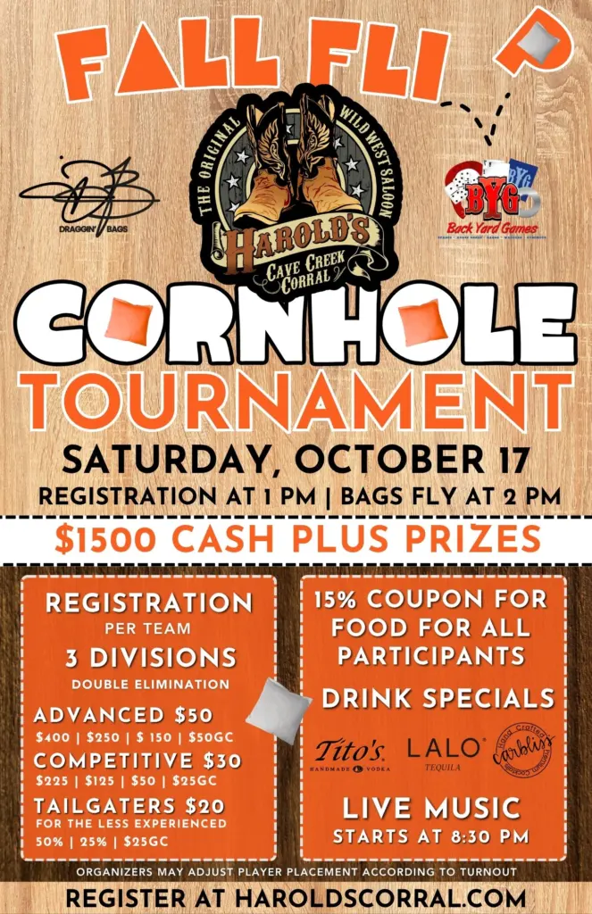 Harold's Corral Fall Flip cornhole tournament in cave creek