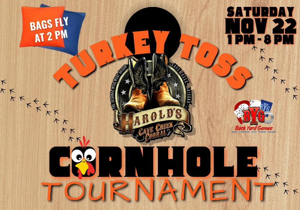 turkey toss cornhole tournament at harold's corral in cave creek