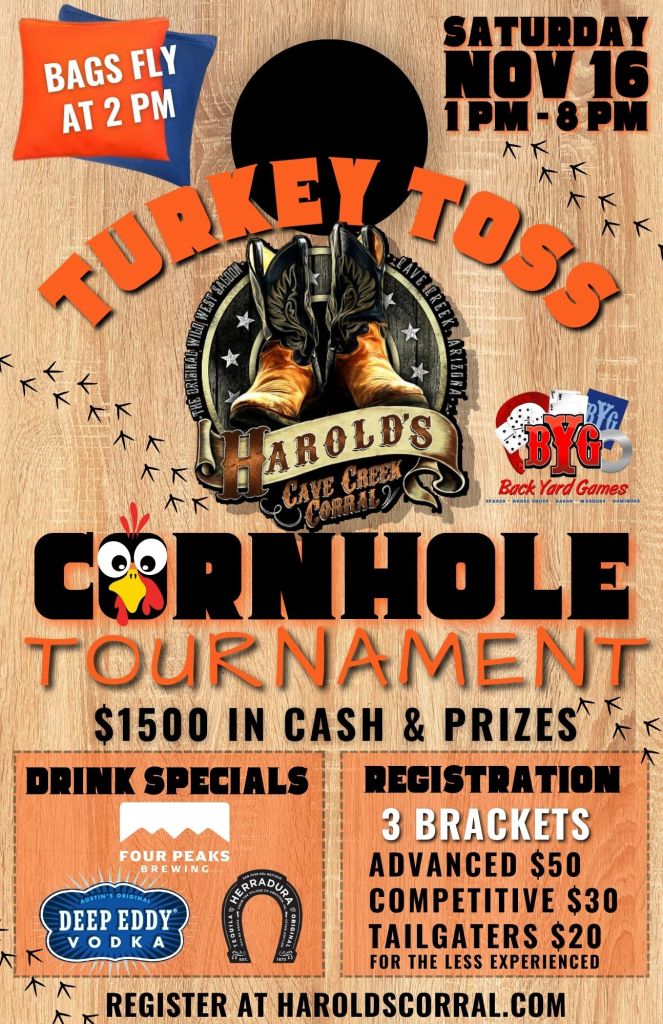 turkey toss cornhole tournament at harold's corral in cave creek