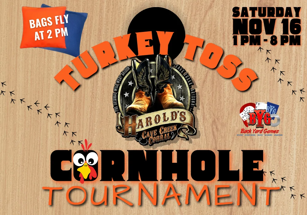 Turkey toss cornhole tournament at harold's corral in cave creek