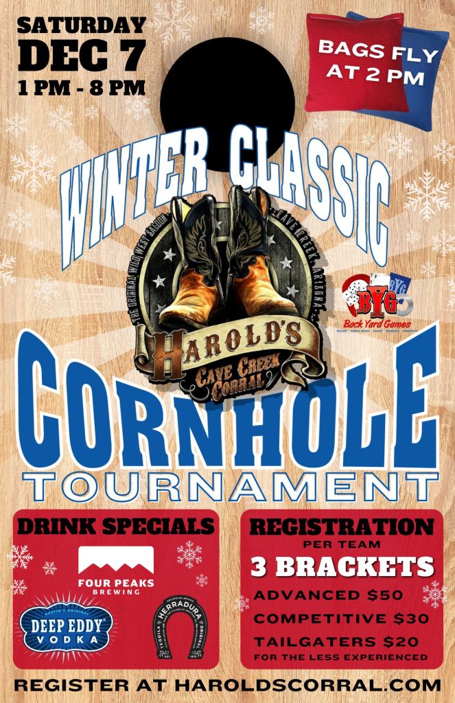 Winter Classic cornhole tournament at harold's corral in cave creek