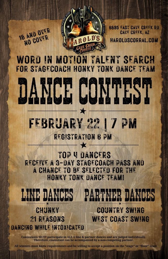 word in motion talent search dance contest at Harold's Corral in Cave Creek