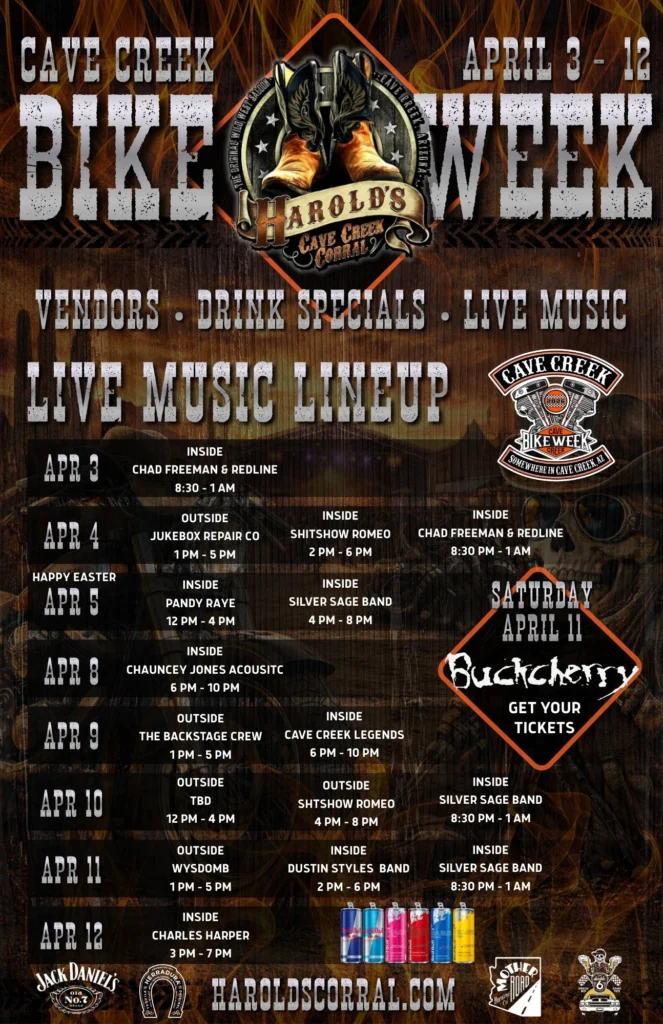 cave creek bike week live music lineup at harold's corral