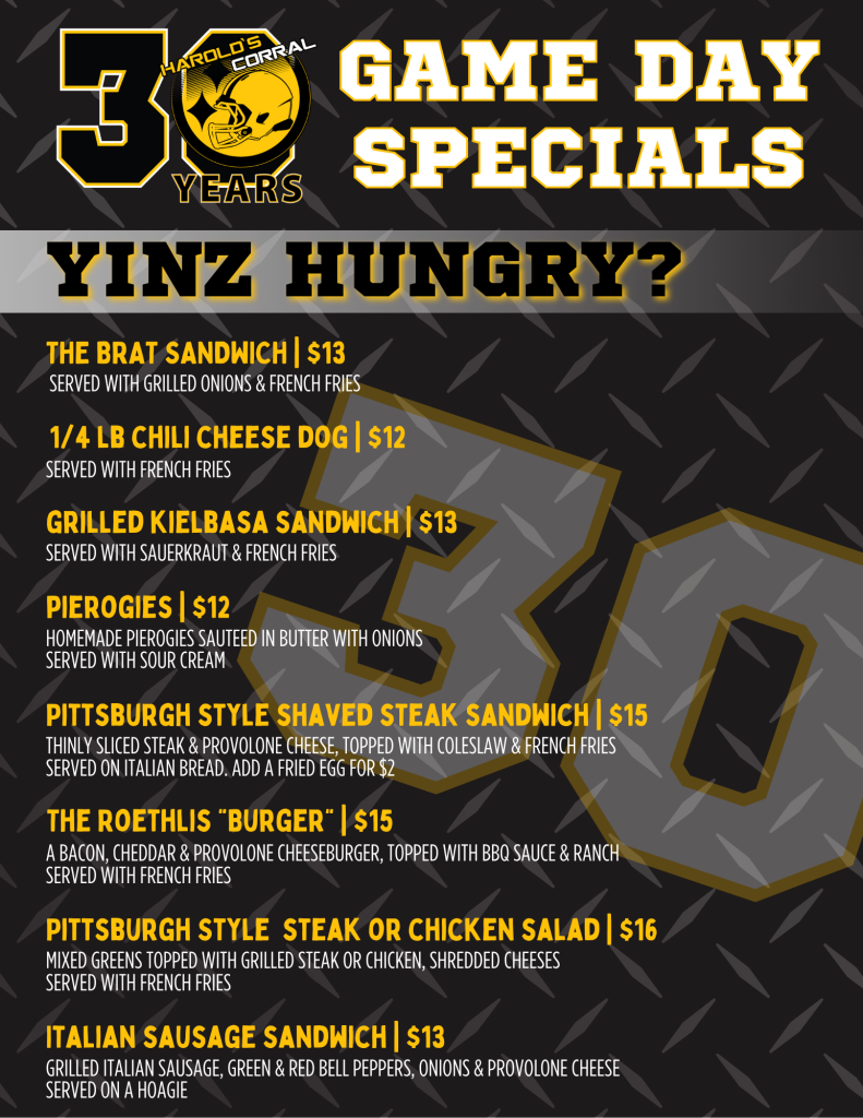 Football Steelers specials at Harold's Corral
