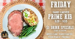 Friday prime rib dinner specials at Harold's Corral