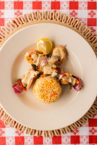 SOUTHWESTERN SKEWERED SHRIMP at Harold's Corral in Cave Creek