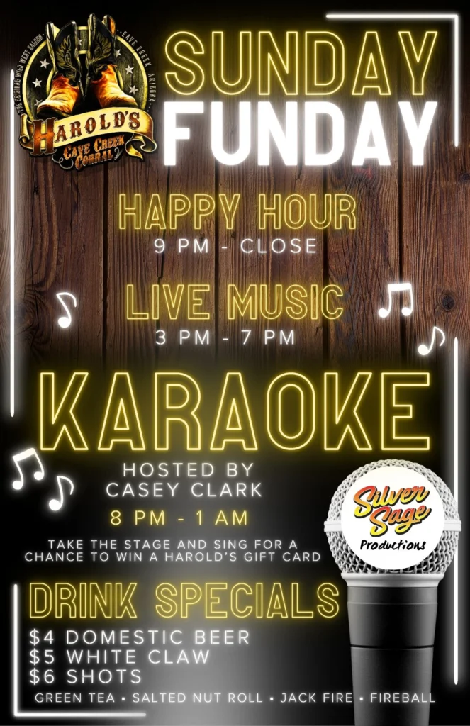 KARAOKE ON SUNDAY AT HAROLD'S CORRAL