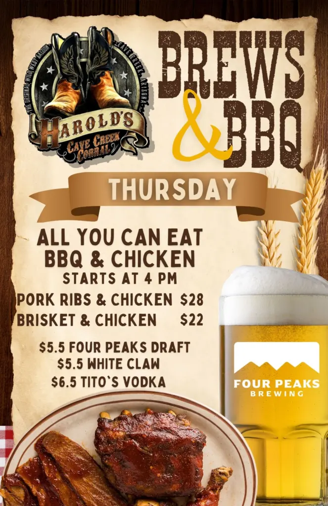 all you can eat bbq thursday nights at harold's corral in cave creek