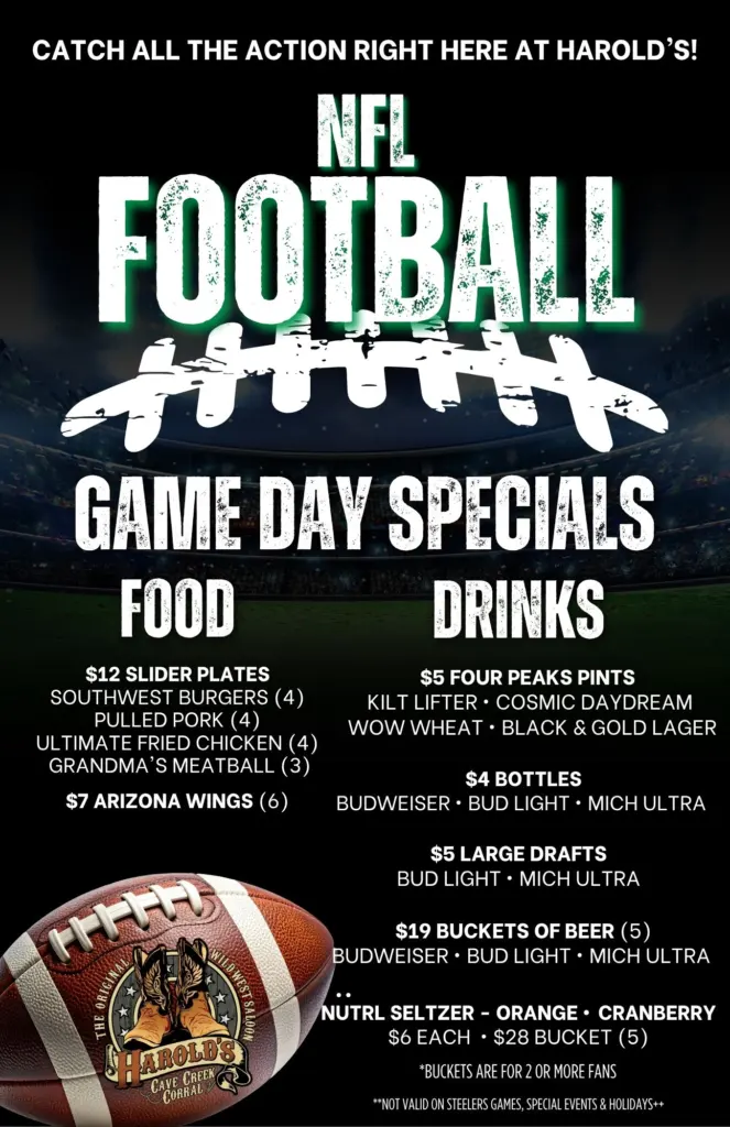 nfl football game day specials at harold's corral in cave creek